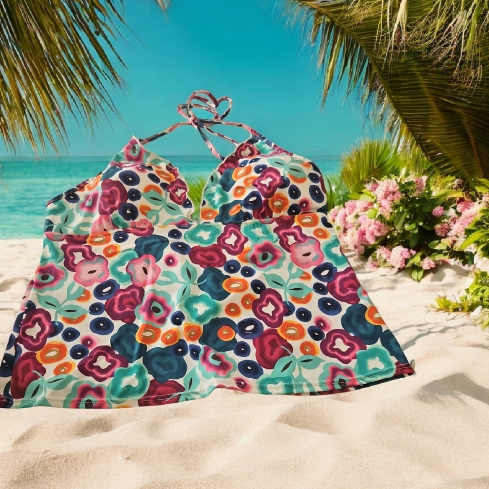 BALTEX Tankini Top Colorful Ruffled Top 16US plunging Neck Sexy
